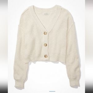 American Eagle Outfitters Cream Cropped Button-Up Cardigan